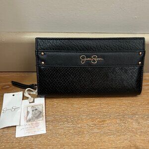 Jessica Simpson Logo Wallet Black Zip Around & Bifold Clutch with Tags Bethany